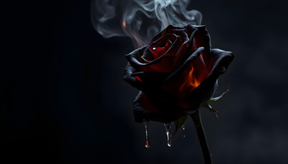 Mysterious black rose with smoke emitting from petals photography artistic environment close-up view