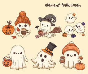 Cute and Spooky Halloween Ghost Character Set