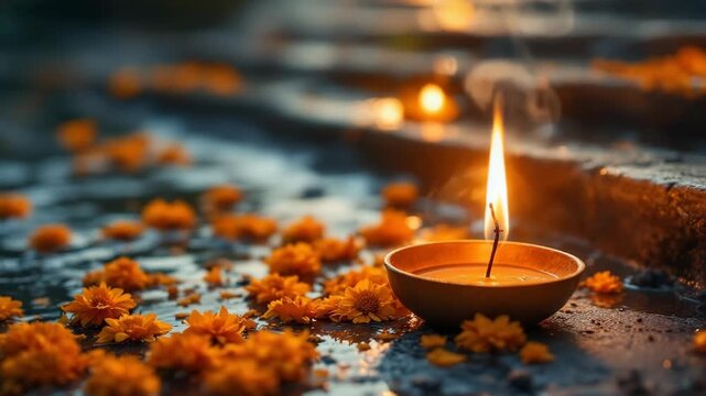 Vibrant karnataka rajyotsava celebrations traditional kannada diya lamps and marigold petals adorn festive steps