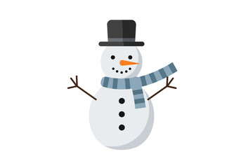 Cheerful Snowman with Scarf and Hat Illustration.