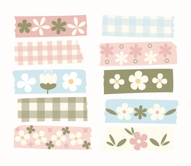 Fototapeta premium Pastel floral and gingham washi tape strip collection