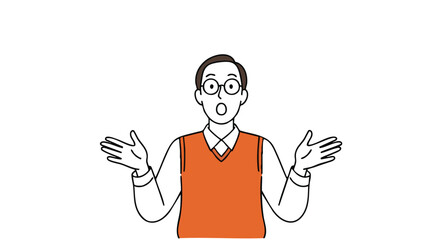 Expressive man showcasing open gesture, perfect for explaining concepts and presentations with clean design