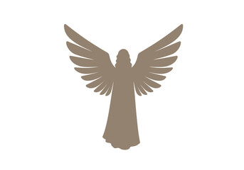 Silhouette of an Angel with Open Wings on White Background.