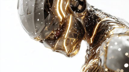 Metallic human head with glowing lines