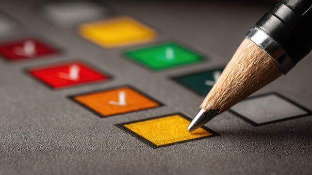 Creative composition featuring a pencil next to a set of colored squares for corporate citizenship scorecard conceptual design