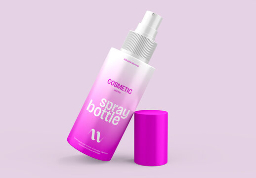 Realistic Cosmetic Spray Bottle Packaging Mockup Template