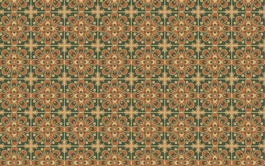 Decorative Seamless Pattern flowers green and orange color, Decoration PNG file, Decorative flowers and star.