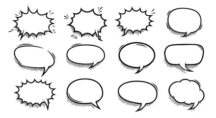 Fototapeta premium Collection of versatile comic speech bubbles for dynamic designs and expressive dialogue in your project