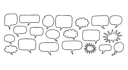 Fototapeta premium Diverse hand-drawn speech bubbles and thought clouds for creative communication and design projects