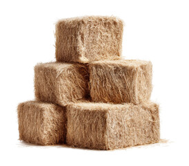 Stacked hay bales in farmyard agricultural scene natural isolated on transparent background