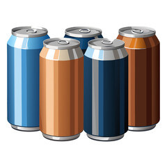 set of aluminum cans with drink