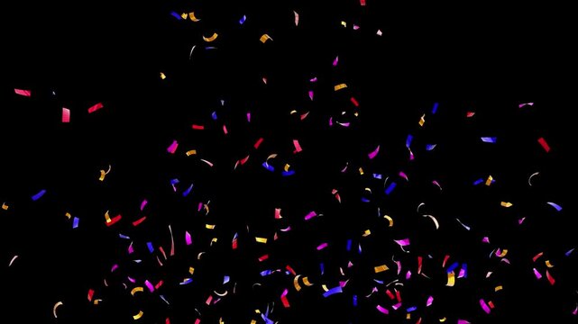 3D animation of exploding confetti Isolated background. Confetti Explosion on Green Screen. Colorful сonfetti explosion on a black backgrounds. alpha channel - Powered by Adobe