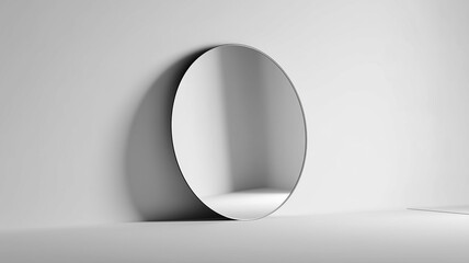 Oval mirror on white wall