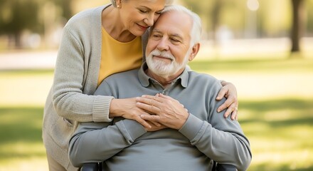 Affectionate Senior Couple in Park.
