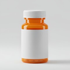 An orange plastic pill bottle with a blank white label against a neutral background.