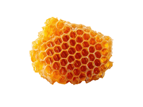 Golden hexagonal cells filled with amber liquid honeycomb