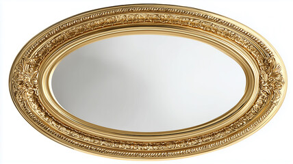 Oval mirror with ornate gold frame with transparent background