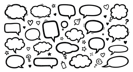 Dynamic hand-drawn speech bubbles and thought clouds perfect for creative communication and design projects