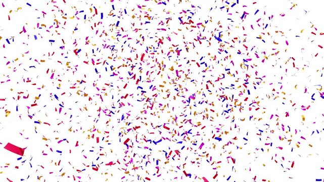 3D animation of exploding confetti Isolated background. Confetti Explosion on Green Screen. Colorful сonfetti explosion on a black backgrounds. alpha channel