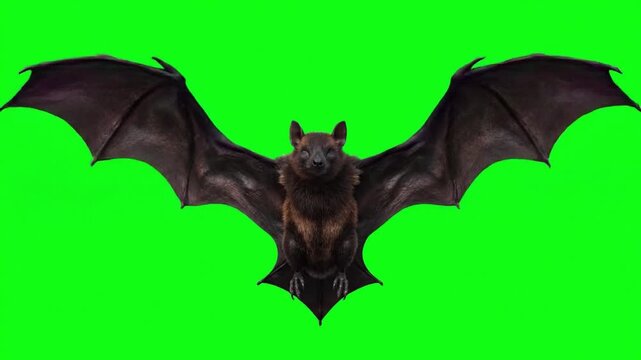 Flying bat wings spread green screen