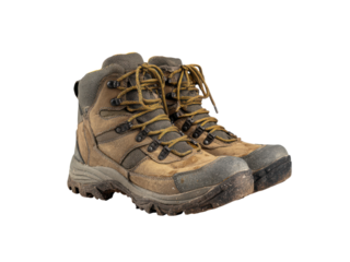 Rugged brown hiking boots with yellow laces footwear outdoor