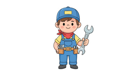 Cartoon Mechanic Holding a Wrench.