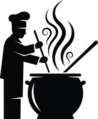 Vector art of chef cooking in a pot