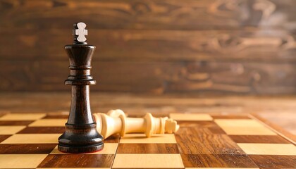 Black king facing fallen white pieces