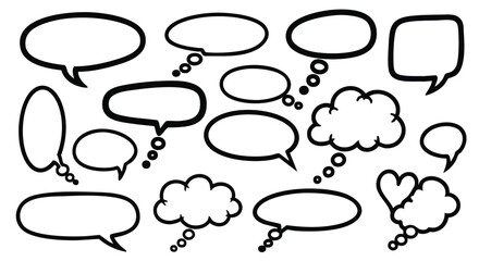 Fototapeta premium Speech bubble collection with hand-drawn style creates playful communication and thought patterns