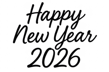 Happy new year 2026 cursive font on transparent background