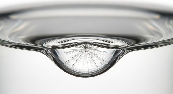 A macro shot of a water droplet, showcasing the refraction of light and the intricate details of surface tension, isolated on white background