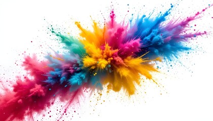 Multicolor Powder Explosion on White Background – Abstract Holi Paint Dust Cloud for Festive Creative Design
