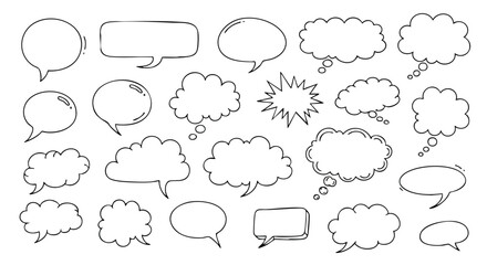 Hand drawn speech bubbles and thought clouds for social media marketing campaigns and web design projects