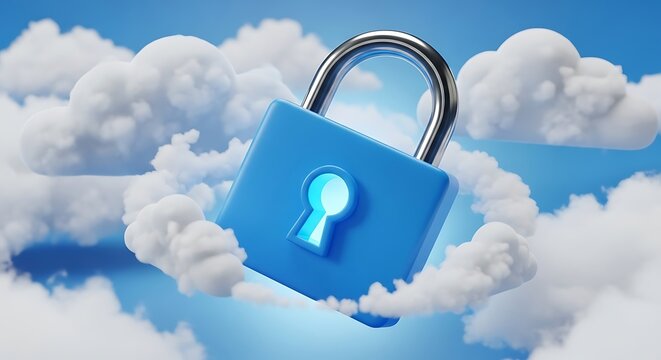 Cloud Security Lock, Digital Protection, Cloud Computing Safety, Secure Data Storage, Online Safety, Cyber Security.