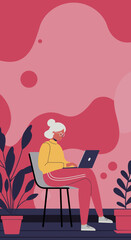 A woman comfortably works on her laptop, embodying remote productivity and modern freelance lifestyle in a relaxed setting.