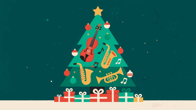 Illustration Of A Christmas Tree With Musical Instruments And Ornaments Vector Design Template