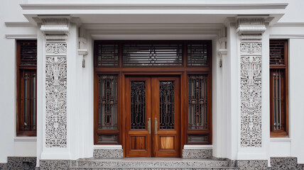 Classic building facade with ornate entrance and windows