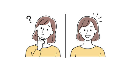 Confused woman thinks then has a bright idea, showing a clear decision or solution achieved