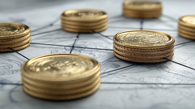 Close-up of various coins stacked together highlighting financial investment in the digital currency sector