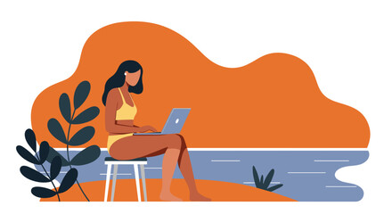 Young woman casually uses a digital tablet in a relaxed setting, blending modern technology with a calm, flexible lifestyle. Ideal for remote work, education, or leisure concepts.