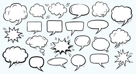 Fototapeta premium Dynamic comic speech bubbles set for creative dialogue and vibrant conversation design projects