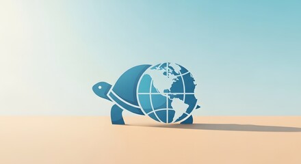 Fototapeta premium A stylized blue turtle carrying a globe, symbolizing environmental awareness and global responsibility.