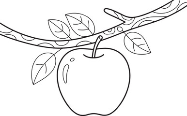 Simple Apple on Branch Line Art – Kids Coloring Page and Educational Fruit Illustration