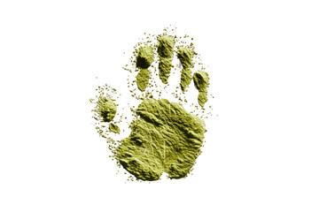 Yellow handprint, textured, dark background