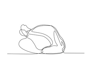 Chicken carcass outline drawing illustration. one continuous line drawing of roasted chicken.