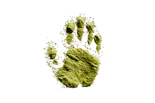 Yellow handprint, textured, dark background