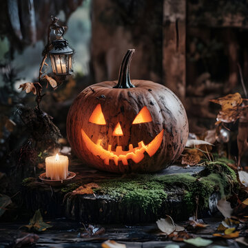 Halloween Pumpkin &ndash; Autumn Leaves and Rustic Style