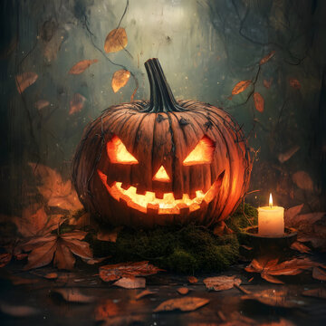 Halloween Pumpkin &ndash; Autumn Leaves and Rustic Style