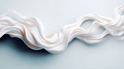 Fototapeta premium A flowing white ribbon-like fabric creates a soft, elegant wave effect against a light background, suggesting movement and grace.