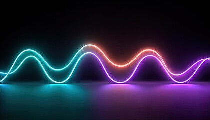 Neon wavy lines in teal and orange-pink on dark background